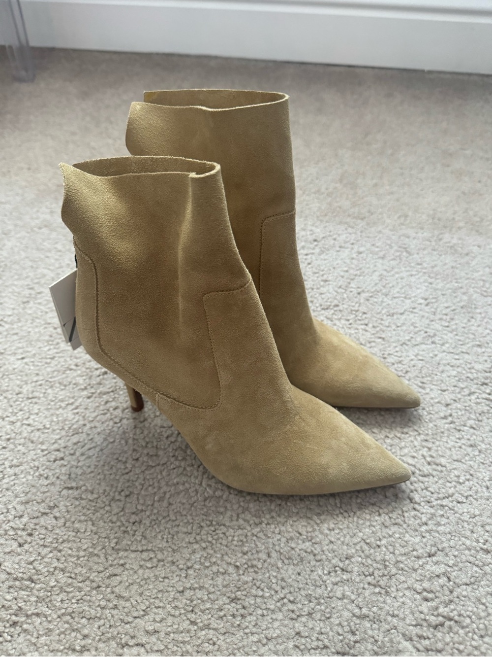 Zara Suede Pointed-Toe Ankle Boots in Beige